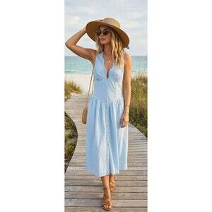 NWT Wild Fable Large Midi Dress Icy Light Blue Coastal Cottagecore Beachy Cotton